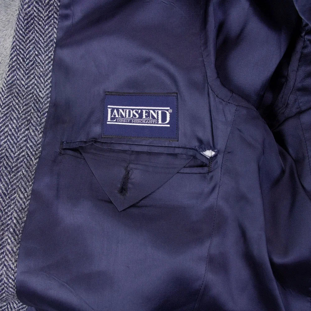 VTG Harris Tweed Lands End Mens 41R Blue Blazer Jacket Wool‎ Herringbone USA